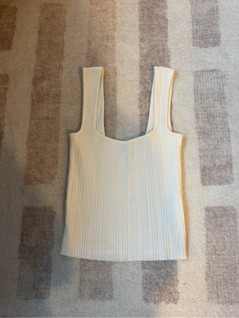 Vince Cream Ribbed Square-Neck Tank